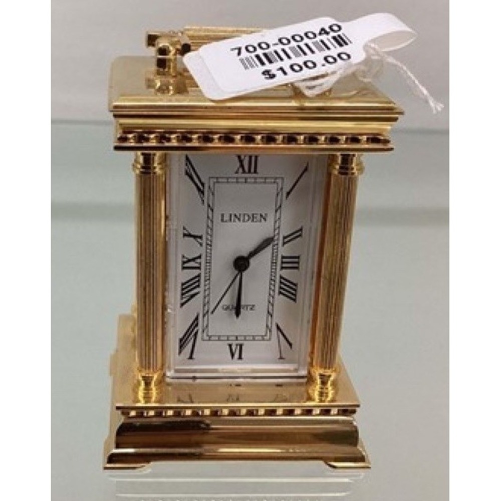 Linden TG000300 Mini Mantel Clock Gold-Tone Pillar Quartz Vintage Desk Clock NIB